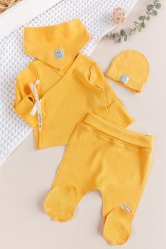 Begi Kendinden Eldivenli Natural Bebek Hastane Çıkışı Bebek Takımı Sarı - 0-3 Ay