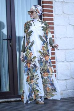 Remsa Mayo Tesettür Mayo Üzerine Desenli Kaftan Pareo Brezilya