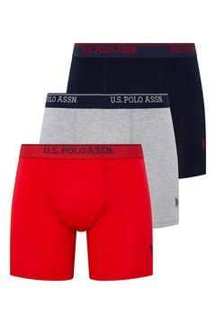 U.S. Polo Assn. Erkek Kırmızı - Gri Melanj - Lacivert 3 Lü Uzun Paçalı Boxer