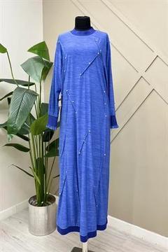 Ahi 5253 Ön Taş İşlemeli Elbise - Mavi