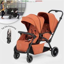 Elele Due Arka Arkaya İkiz Bebek Arabası Kiremit