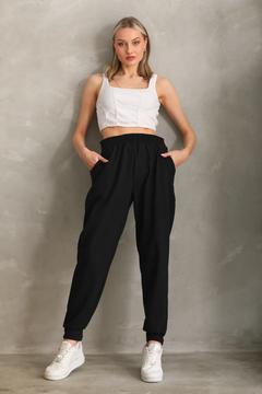 Kadın Siyah Ekstra Yüksek Bel Kemerli Mevsimlik Eşofman Altı