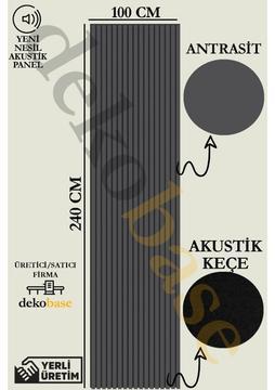Dekobase 100 x 240 cm Antrasit Renk Akustik Ahşap Duvar Paneli