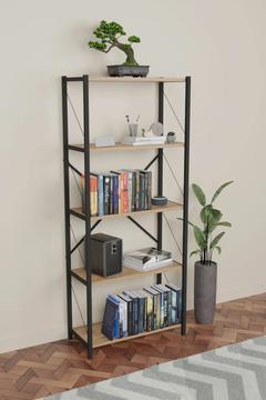 Metal Kitaplık 5 Raflı Dekoratif Kitaplık Atlantik Çam