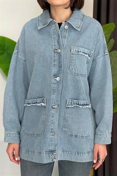 Cepli Püsküllü Kot Ceket 34659 Mavi