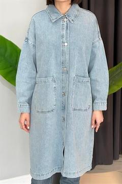 Oversize Uzun Denim Ceket 34662 Mavi