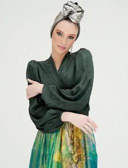 Khaki Silver Serpushi Kadın Hazır Türban Kadın Saç Aksesuarı