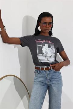 Antrasit Marilyn Monroe Baskılı Basic Tişört