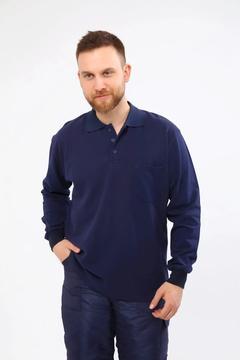 Polo Yaka Lacivert Uzun Kollu Sweatshirt Pike Örme Iş Sweatşörtü