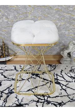 Kare Gold Kaplama Krem Puf Oturak - Bench - Ayak Ucu Oturak - Tabure - Makyaj Oturak