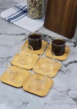 6lı Kahve Fincan Takımı - Bambu Tabaklı Kahve Fincan Seti - 12 Parça - 100 ML