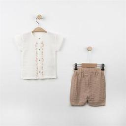 Bebek Çiçek Nakışlı Müslin Gömlekli İkili Takım