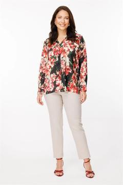 Büyük Beden Baskı Desenli Saten Gömlek-KIRMIZI