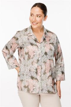 Büyük Beden Baskı Desenli Saten Gömlek-YEŞİL