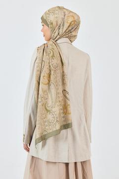 Haki Etnik Desenli Şal 4012