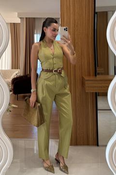 Myles Yeşil Kemerli Premium Keten Takım