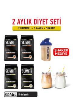 Slimfit 60 Günlük Set - Öğün Yerine Geçen Shake Öğün Tozu -2karamel 2kavun - Shaker Hediye