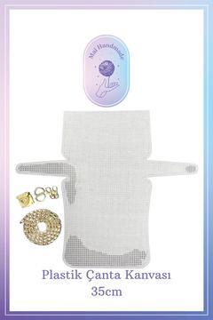 Plastik Kanvas Çanta Seti Örgü Kiti 35 cm Beyaz Kanvas Altın Renk Zincir Set