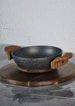 Granit Kaplama Sahan - Alüminyum Döküm, Ahşap Kulplu Sahan -18 CM