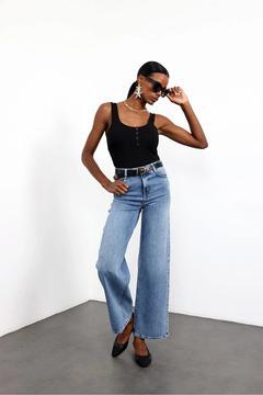 Mavi Yüksek Bel Düz Kesim Jean