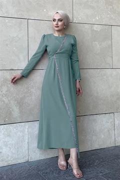 Taş Detaylı Belden Bağlamalı Elbise -Green