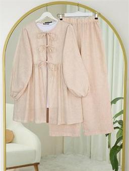 Bağlamalı Bol Paça İkili Takım -Vizon