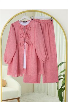 Bağlamalı Bol Paça İkili Takım -Pembe