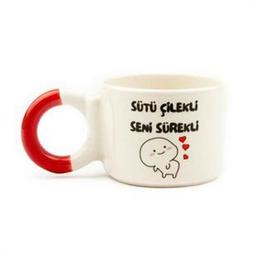 Sütü Çilekli Seni Sürekli Krem Parlak Düğüm Kulp Fincan - Hediye Seramik Fincan