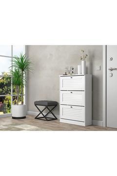 Hunerika Palermo 3 kapaklı ayakkabılık-Wood Beyaz -Minifiks Bağlantılı