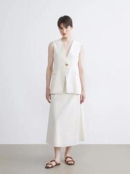 Beli Kemerli A Kesim Keten Karışımlı Etek