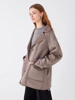 Kadın Ceket Yaka Düz Süet Görünümlü Kaban