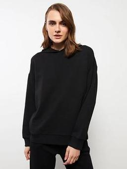 Kapüşonlu Düz Uzun Kollu Oversize Kadın Sweatshirt