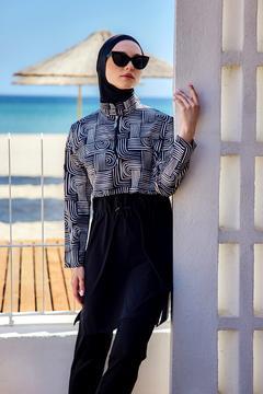 Önü Kapaklı Tam Kapalı Tesettür Mayo Siyah08 R5208 Labire