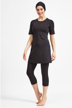 Siyah Kadın Büyük Beden Yarı Kapalı Havuz Mayo 0572-25