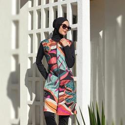 Adasea Kali Uzun Kollu Desenli Hızlı Kuruyan Tam Tesettür Mayo 1304-25 Siyah