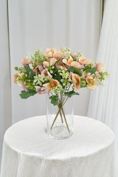 Yapay Çiçek 10 Çiçekli Mini Cam Güzeli Demeti 30 cm Somon-Pudra