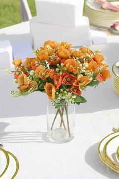 Yapay Çiçek 10 Çiçekli Mini Cam Güzeli Demeti 30 cm Turuncu