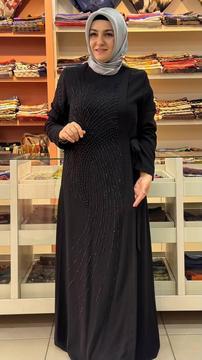Önü Taş Detaylı Ferace Siyah/5533