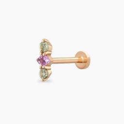 Abacus Multicolor Safir Taşlı Rose Altın Piercing