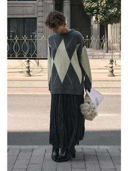 Baklava Desenli Triko Kazak Gri