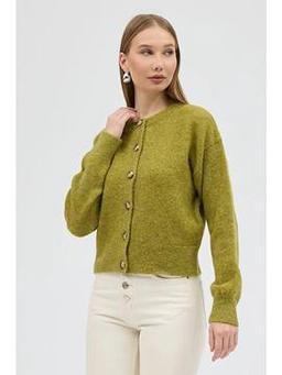 Montro - Düğme Detaylı Yumuşak Dokulu Triko Hırka - Yeşil Renk