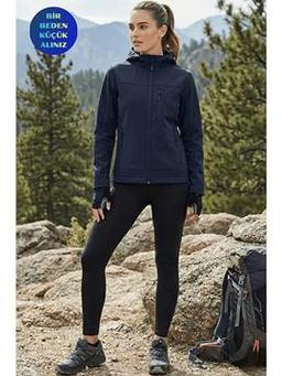 Kadın Mont İçi Polarlı Softshell Mont Su ve Rüzgar Geçirmez Kapüşonlu Spor Mont